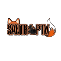 santro tv logo on a black background